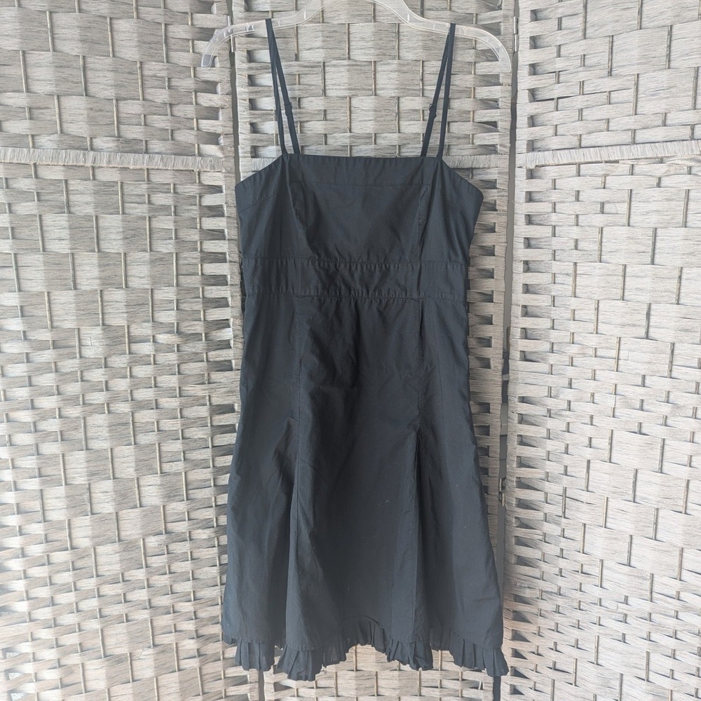 Gap Mini Dress Black Ruffle Hem Adjustable Straps Cotton Aline Sz 8 LBD Casual‎
